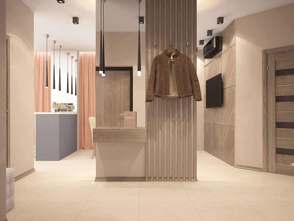 Дизайн прихожей и кухни-столовой в современном светлом интерьере