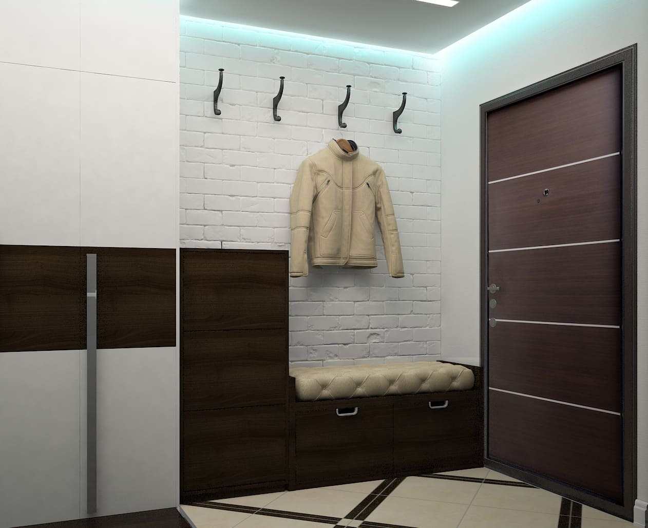 Дизайн прихожей, где каждая деталь продумана для удобства. Встроенные шкафы и новые покрытия делают пространство не только стильным, но и функциональным. Просторные и организованные зоны для хранения помогают поддерживать порядок, а современное освещение создает атмосферу уюта и современности.