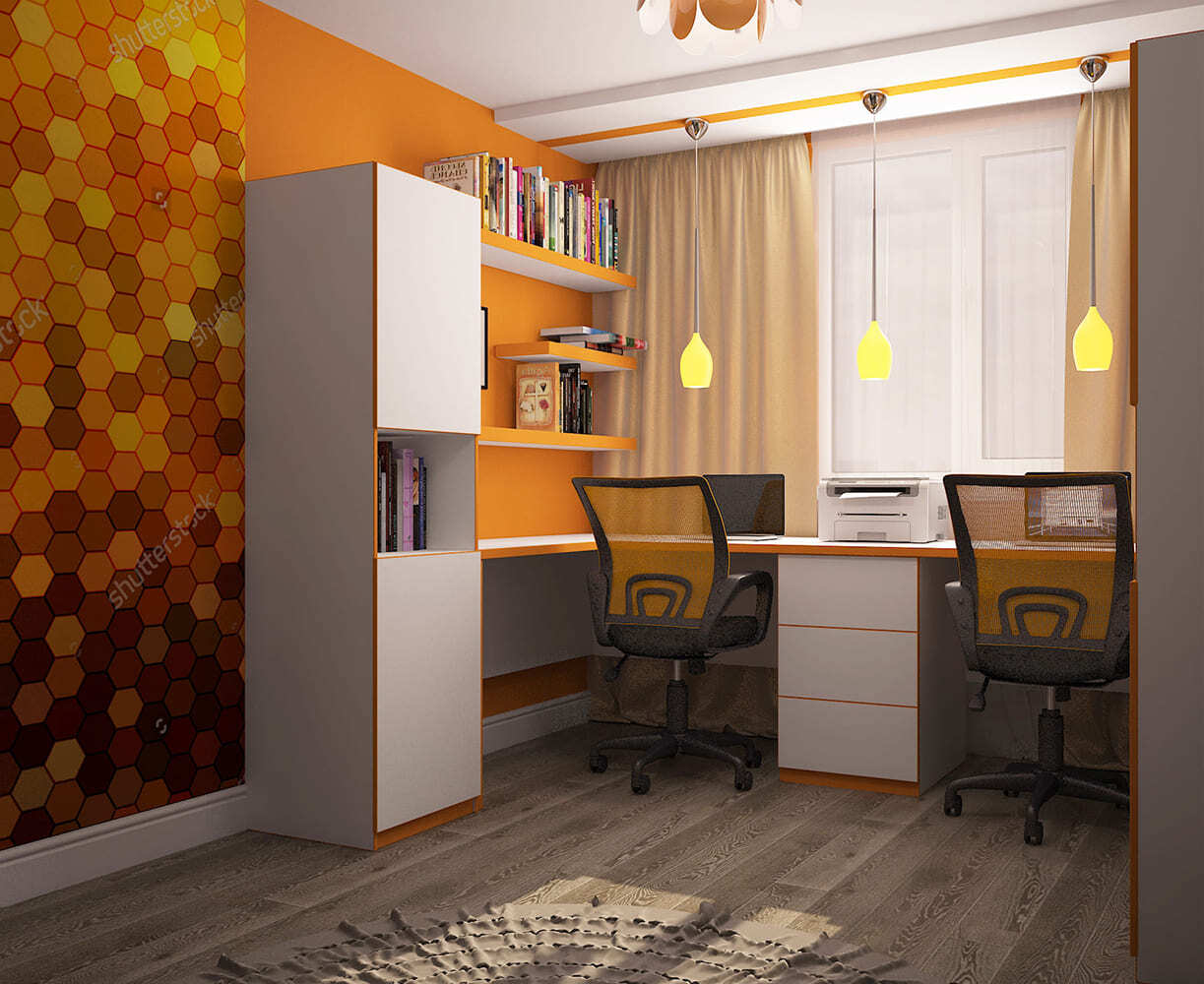 Дизайн кабинета, в котором каждая деталь имеет функциональное значение. Мебель и освещение спроектированы таким образом, чтобы создать пространство для комфортной работы и отдыха. Яркие акценты и современные материалы в отделке помогают создать стильную атмосферу, подходящую для современных офисных решений.