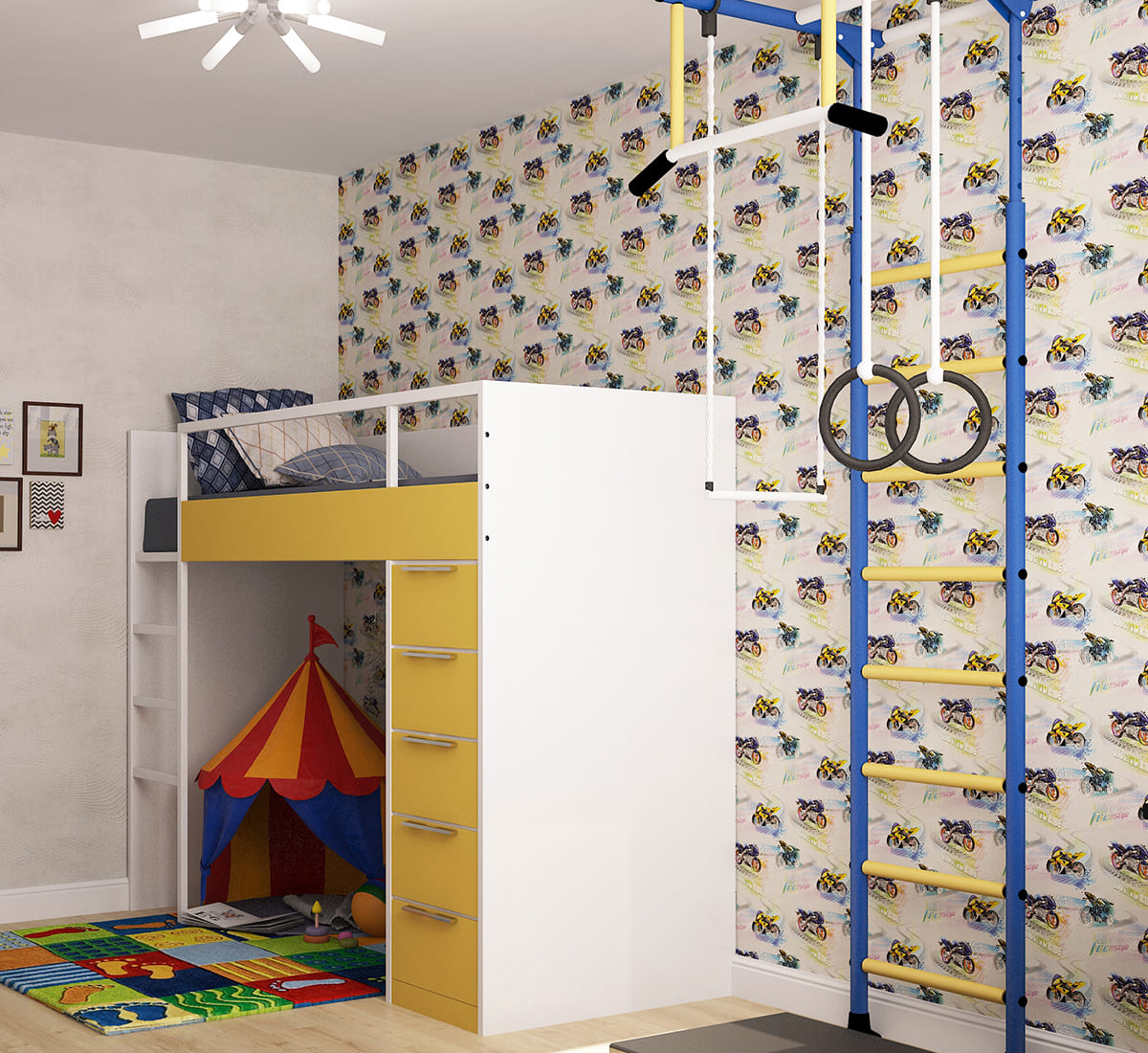 Дизайн интерьера современной детской для мальчика с яркими акцентами