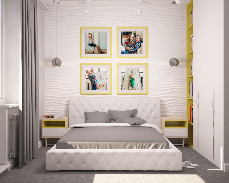 Интерьер современной спальни в 3Д панелями