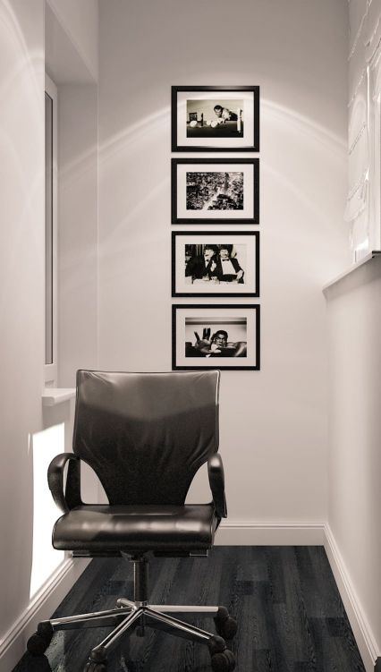 Стильный кабинет на лоджии в новостройке в темных тонах