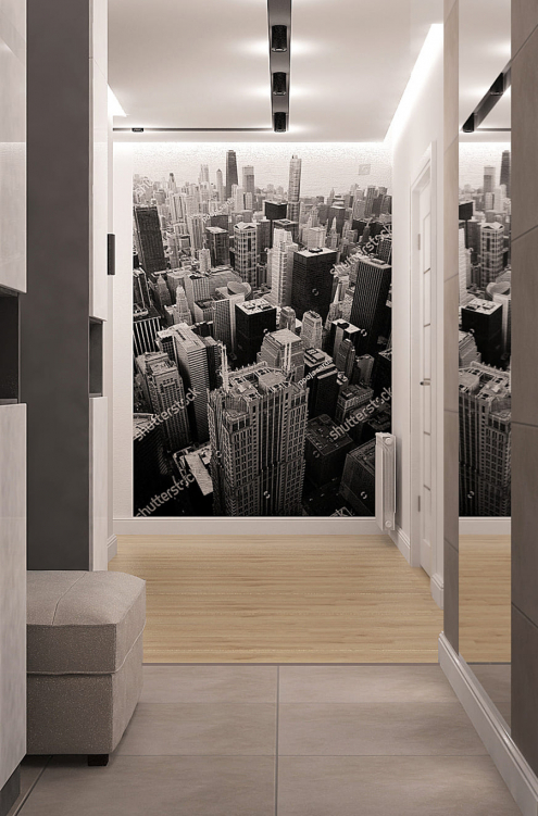 Фотообои на стене в интерьере современной прихожей