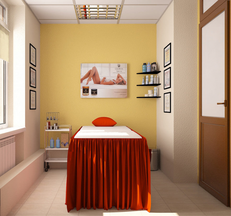 Кабинет салона красоты с яркими цветовыми акцентами