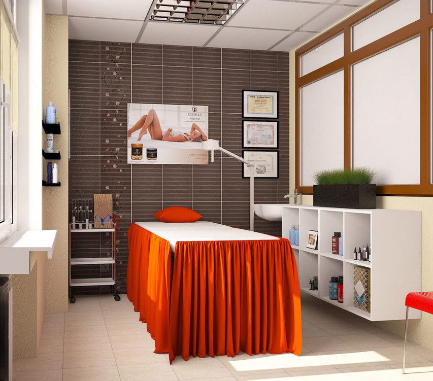 Уютная зона ожидания с комфортными столами и стульями с красными текстильными элементами, создающими атмосферу уюта.