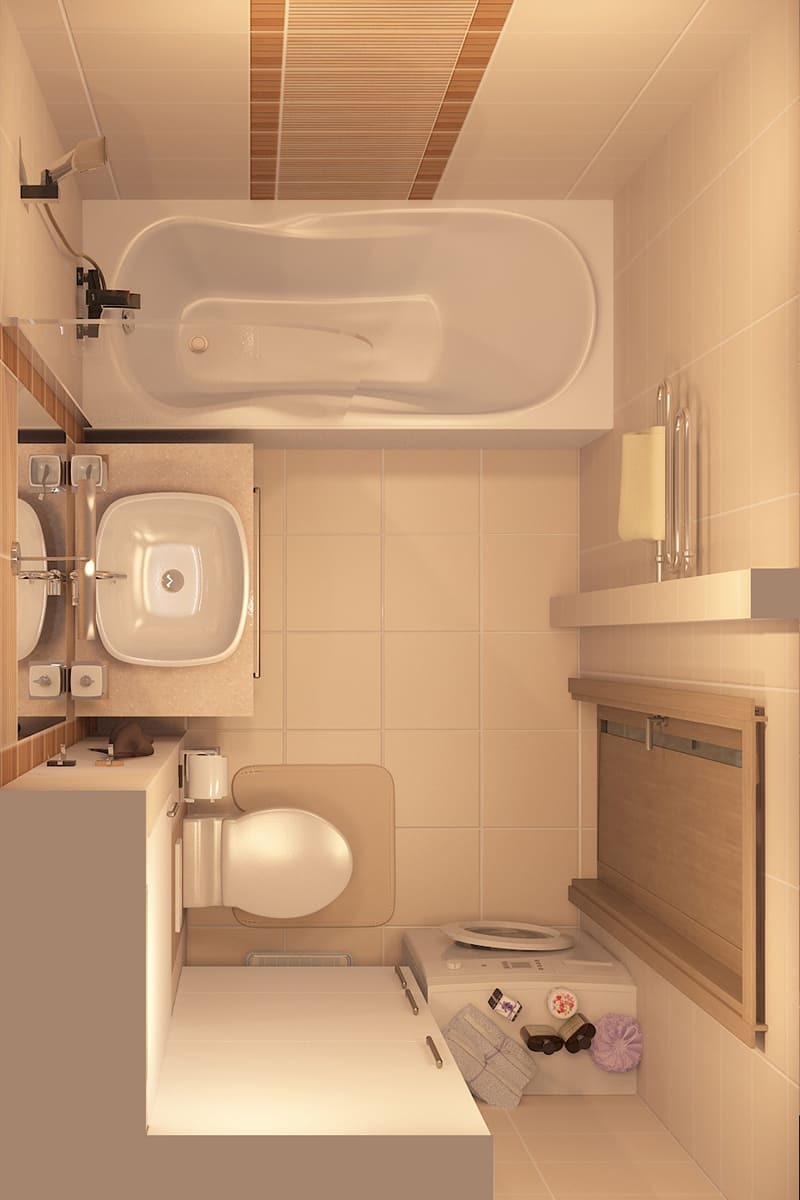 Светлая ванная комната с вертикальными декоративными вставками на стенах